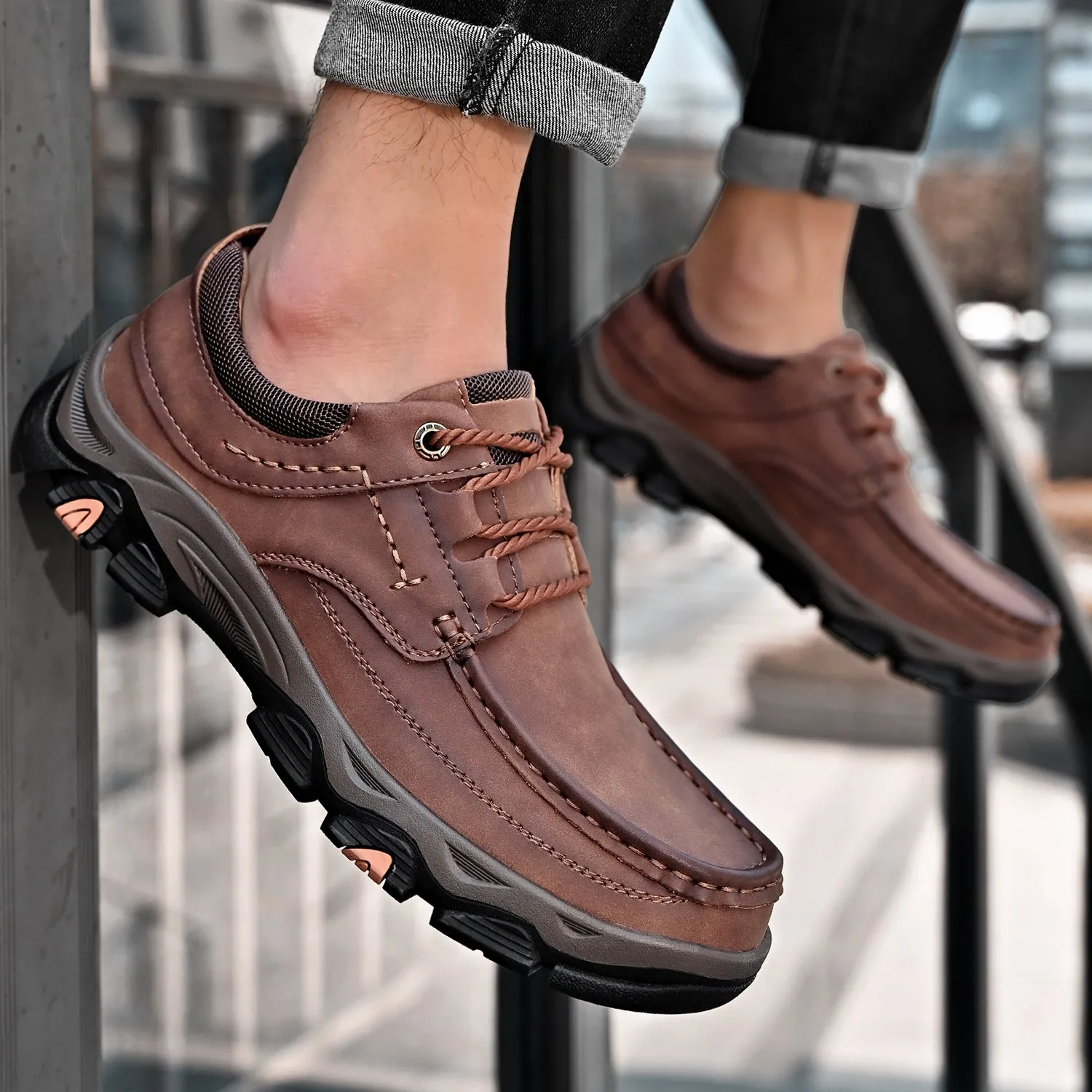 Orthopedic Shoes Men's Lace Leather Casual Walking Outdoor Shoes