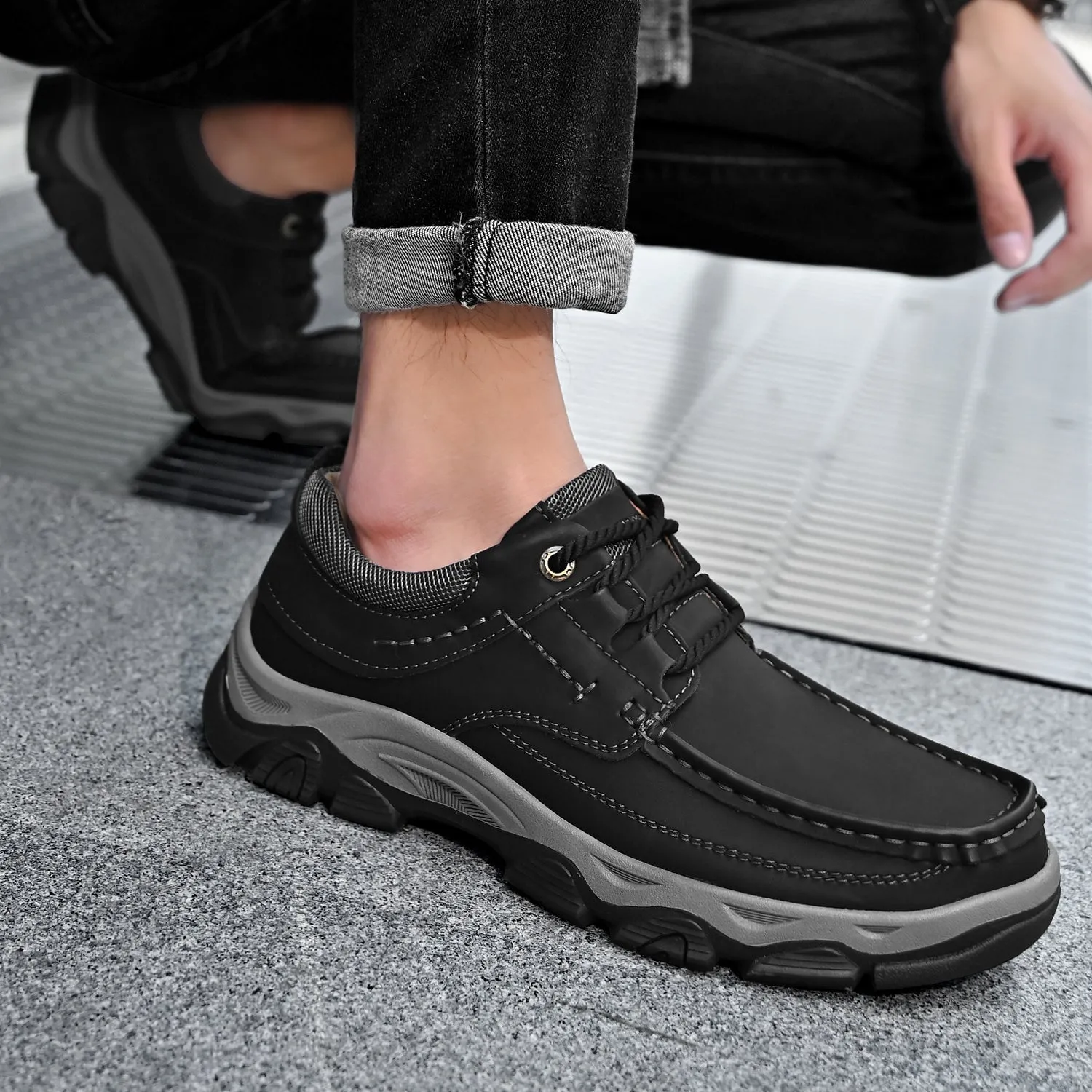 Orthopedic Shoes Men's Lace Leather Casual Walking Outdoor Shoes