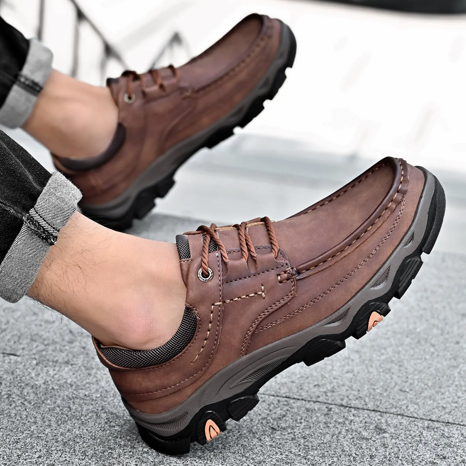 Orthopedic Shoes Men's Lace Leather Casual Walking Outdoor Shoes