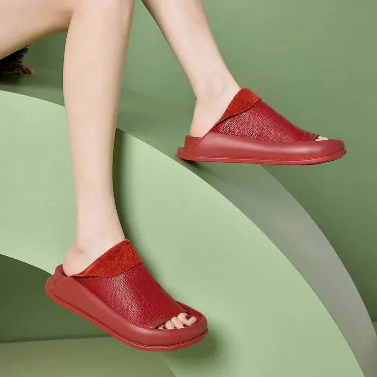 Orthopedic Women's Italian Leather Platform Slippers