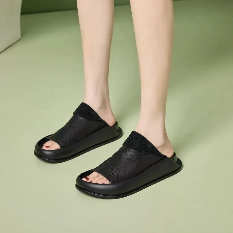 Orthopedic Women's Italian Leather Platform Slippers