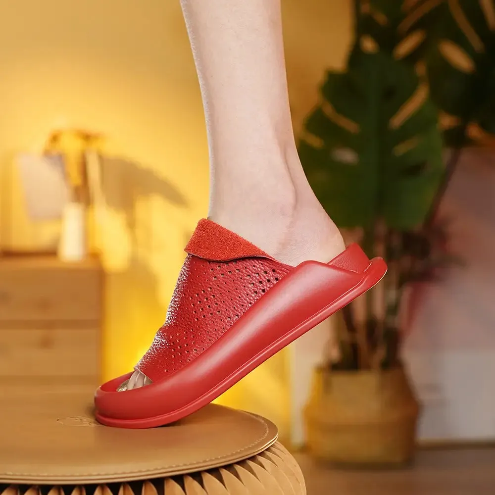 Orthopedic Women's Italian Leather Platform Slippers