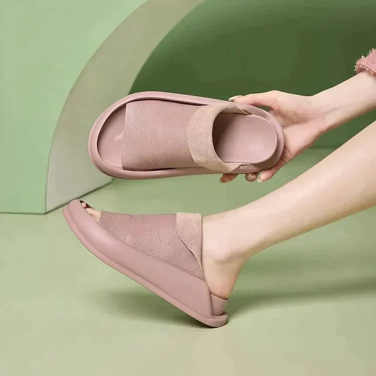 Orthopedic Women's Italian Leather Platform Slippers