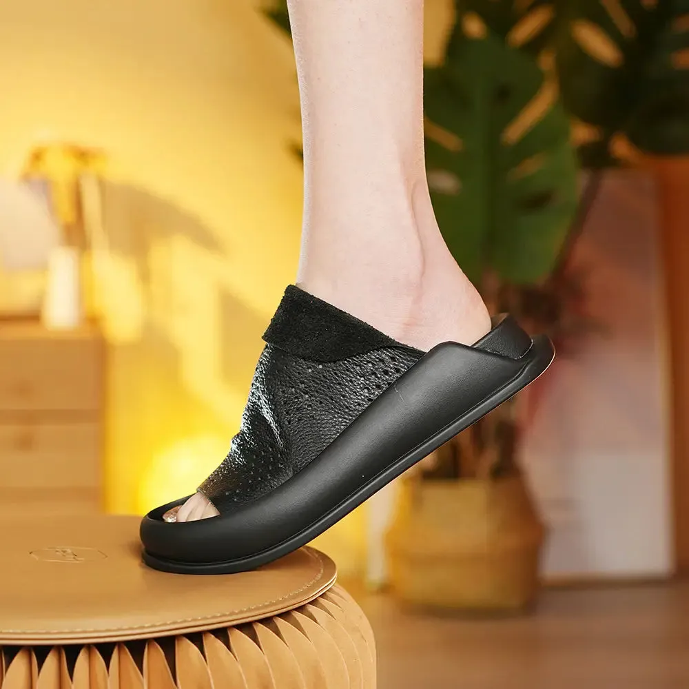 Orthopedic Women's Italian Leather Platform Slippers