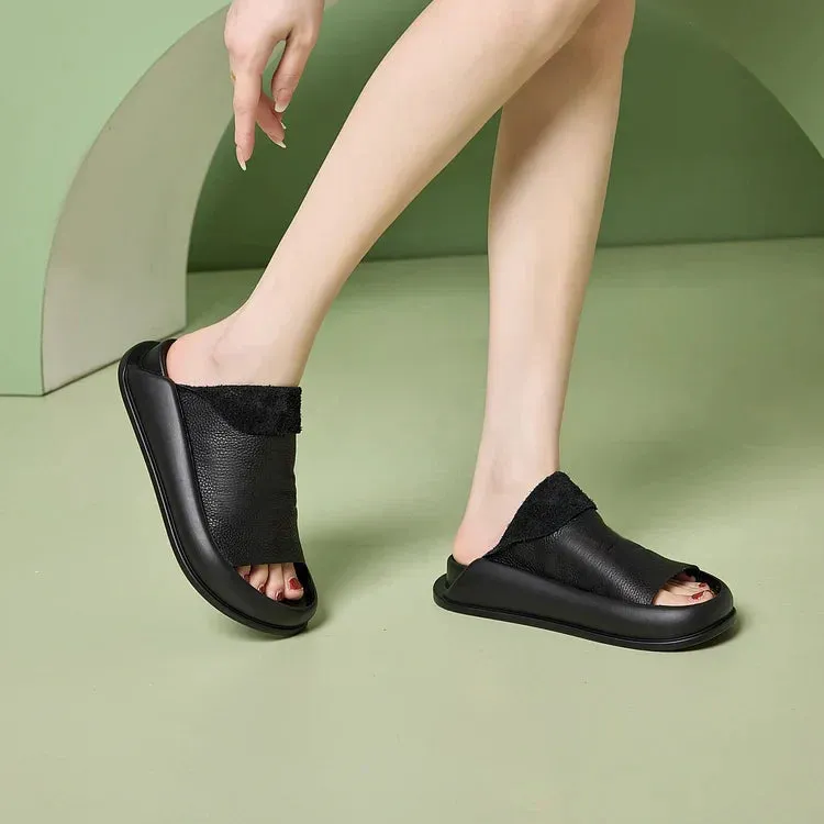 Orthopedic Women's Italian Leather Platform Slippers
