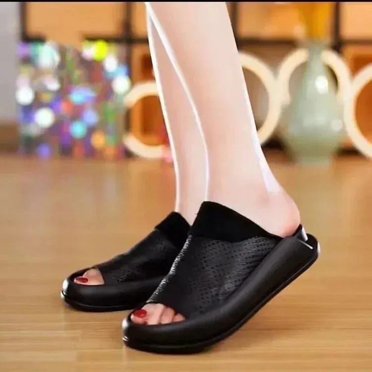 Orthopedic Women's Italian Leather Platform Slippers