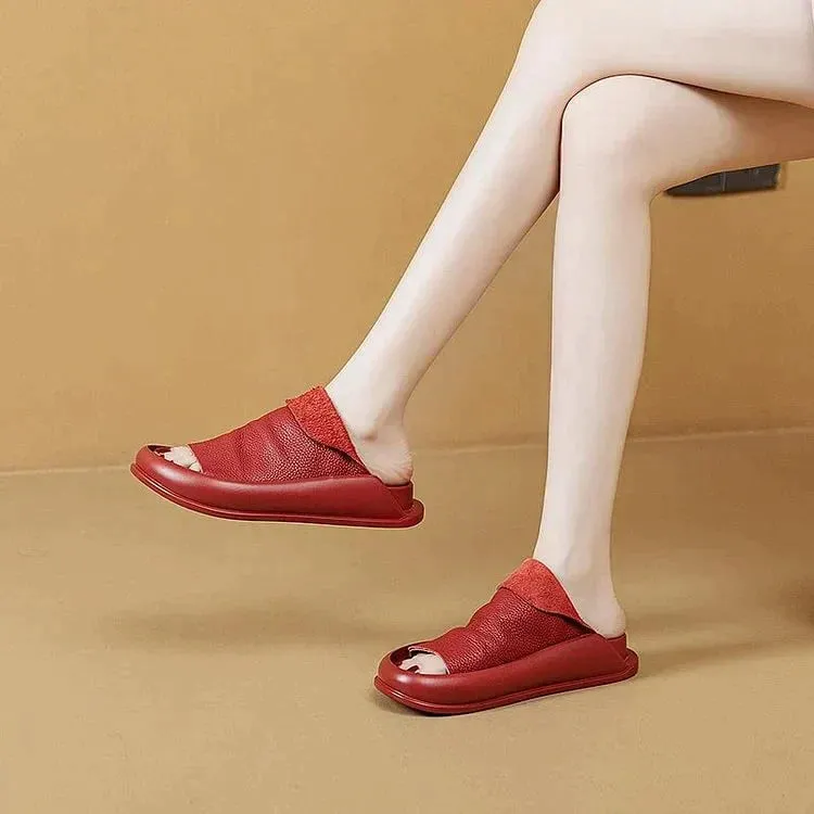 Orthopedic Women's Italian Leather Platform Slippers