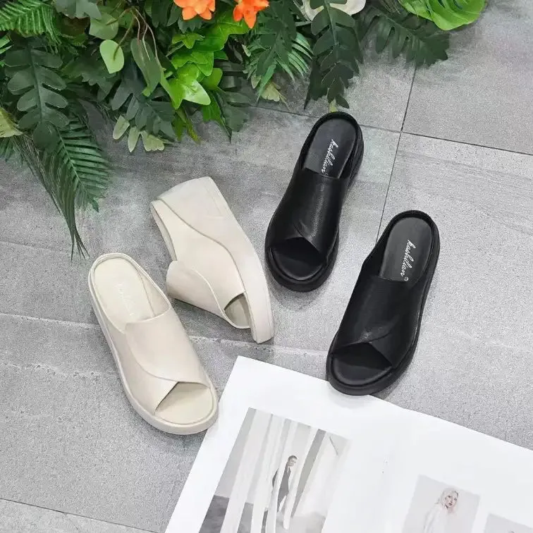 Orthopedic Women's Italian Soft Leather Platform Slippers