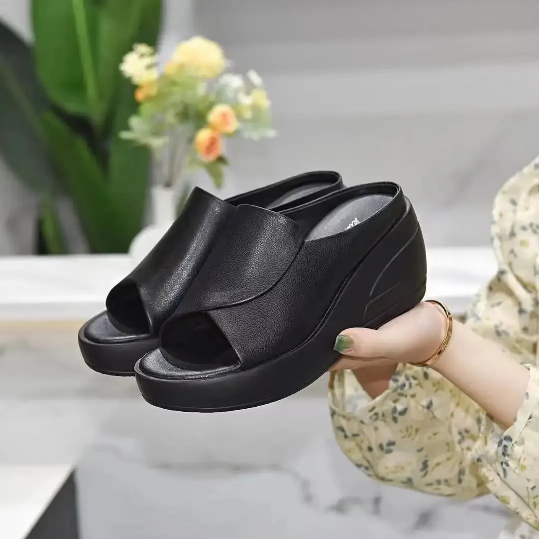 Orthopedic Women's Italian Soft Leather Platform Slippers