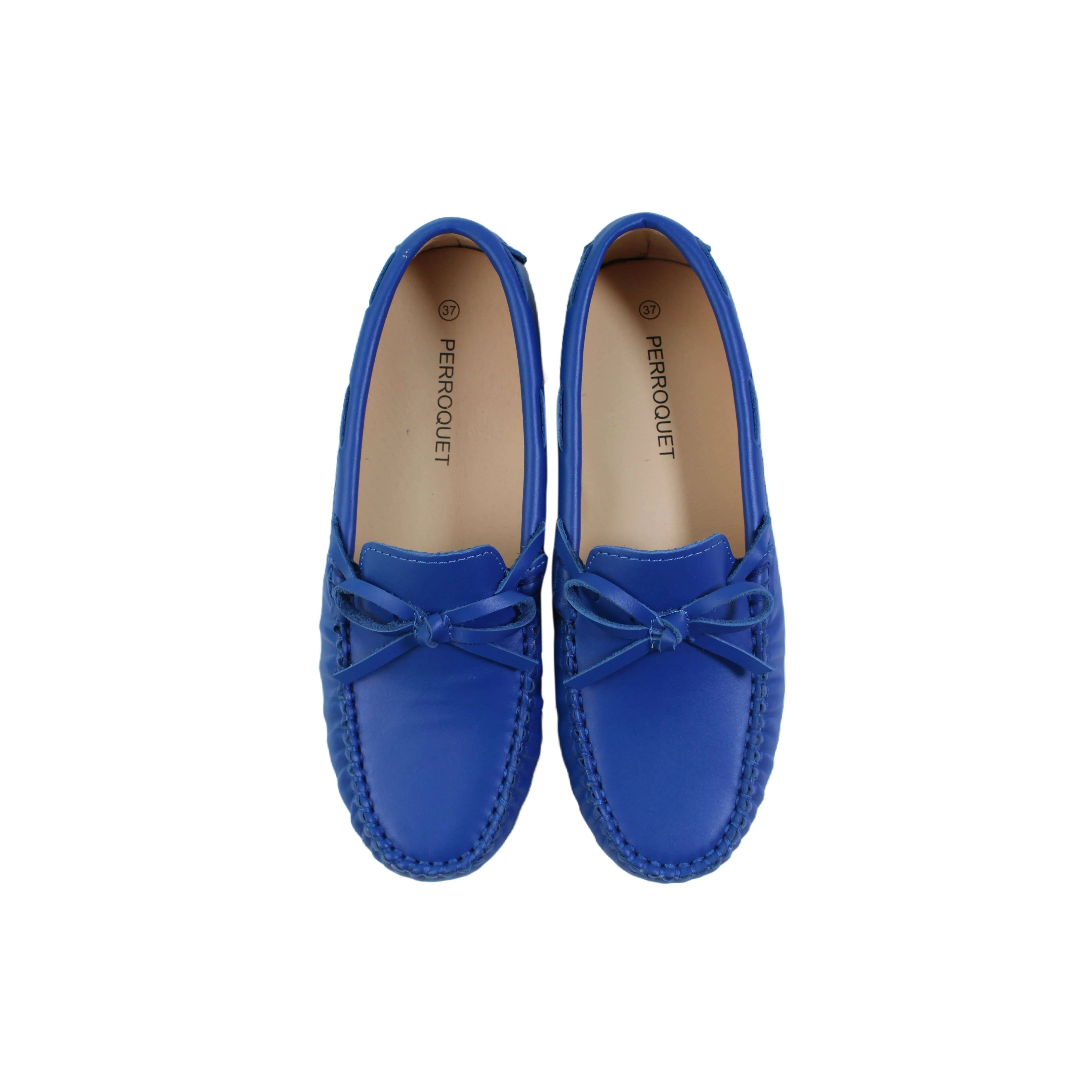 Perroquet Shoes Leather Loafers with Bow - Cobalt Blue