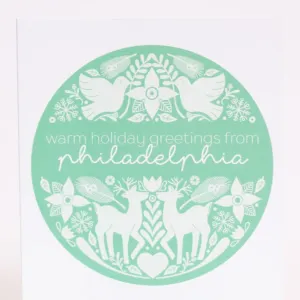Philadelphia Christmas card, warm holiday greetings from Philadelphia, folk Christmas card from Philadelphia
