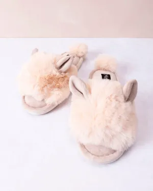 Pink Bunny Hop - Pompom Open Toe Plush Slippers - Infinity Classics International Inc