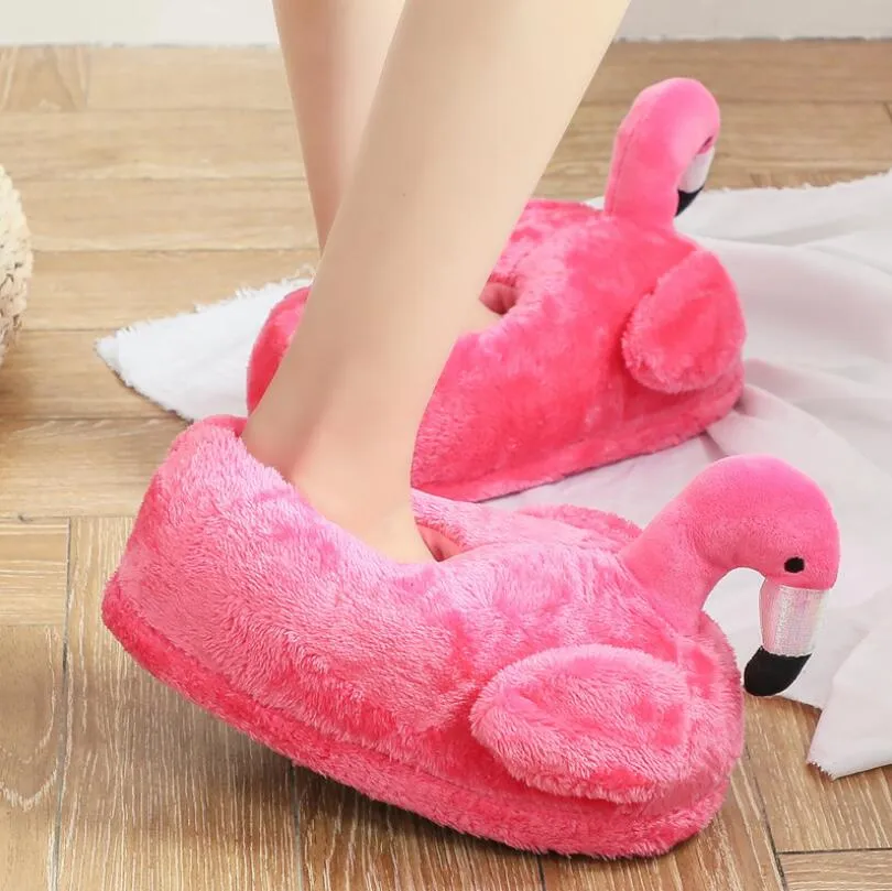 Pink Flamingo Slippers Winter Plush Soft