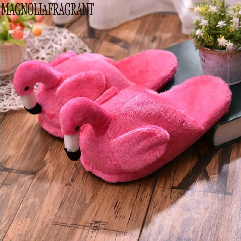 Pink Flamingo Slippers Winter Plush Soft