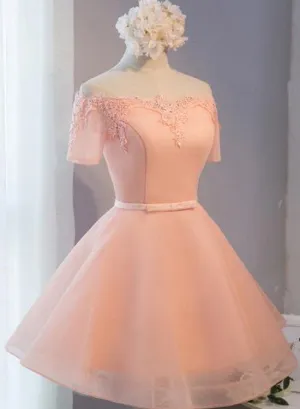 Pink Off Shoulder Short Homecoming Dress, Lovely Party Dress