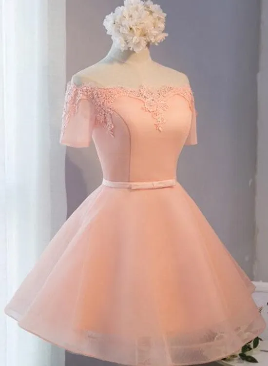 Pink Off Shoulder Short Homecoming Dress, Lovely Party Dress
