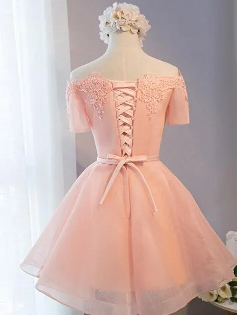 Pink Off Shoulder Short Homecoming Dress, Lovely Party Dress