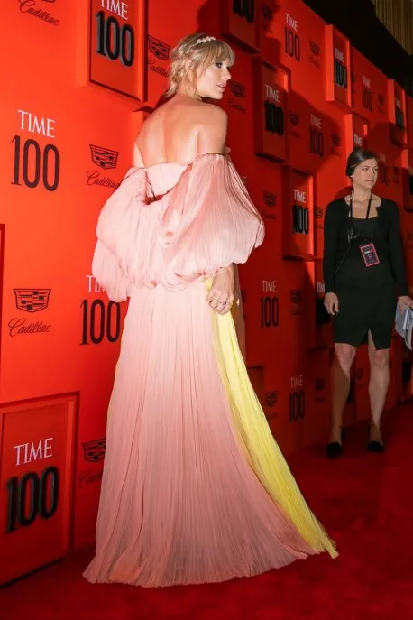 Pink Yellow Taylor Swift Off The Shoulder Prom Best Dress Red Carpet Formal Dress Time 100 Gala