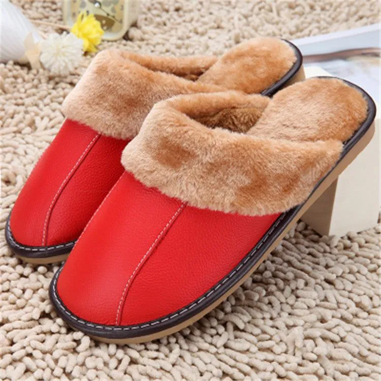 Plush Leather Winter Slippers