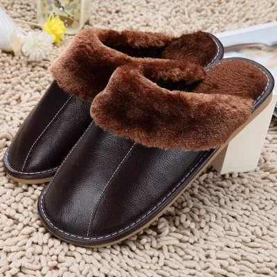 Plush Leather Winter Slippers