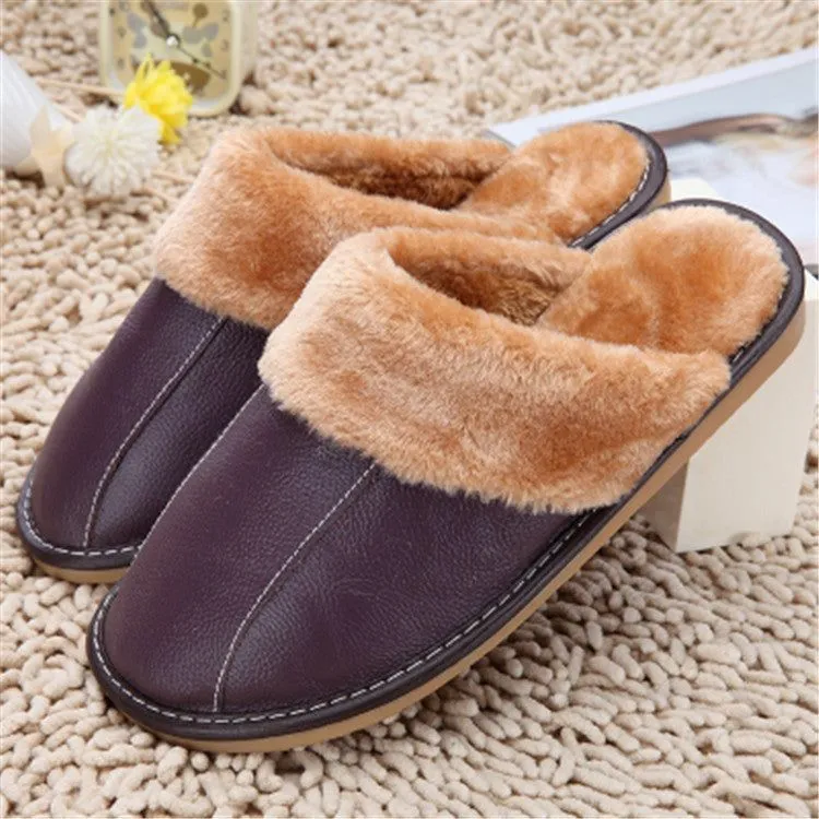 Plush Leather Winter Slippers