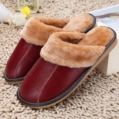 Plush Leather Winter Slippers