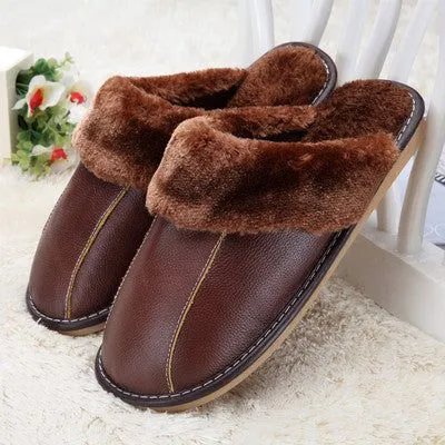 Plush Leather Winter Slippers