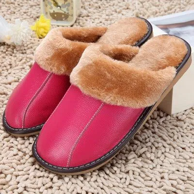 Plush Leather Winter Slippers