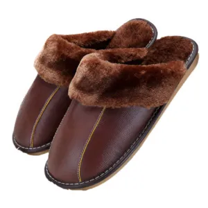 Plush Leather Winter Slippers