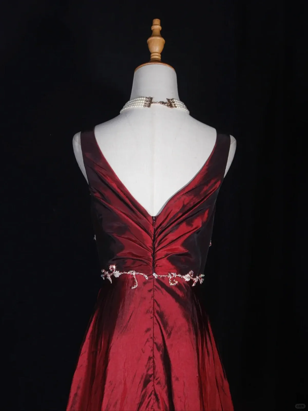 Pretty Wine Red Taffeta V-neckline Long Prom Dress, Wine Red Long Party Dress