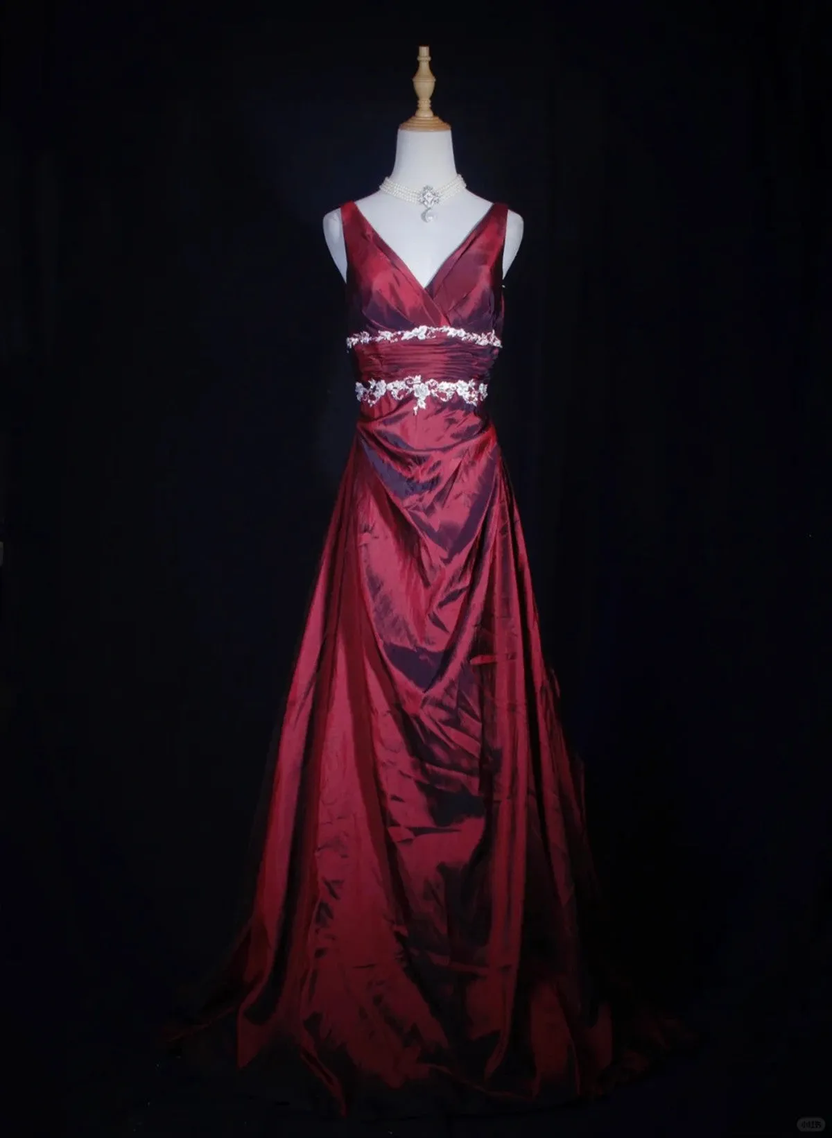 Pretty Wine Red Taffeta V-neckline Long Prom Dress, Wine Red Long Party Dress
