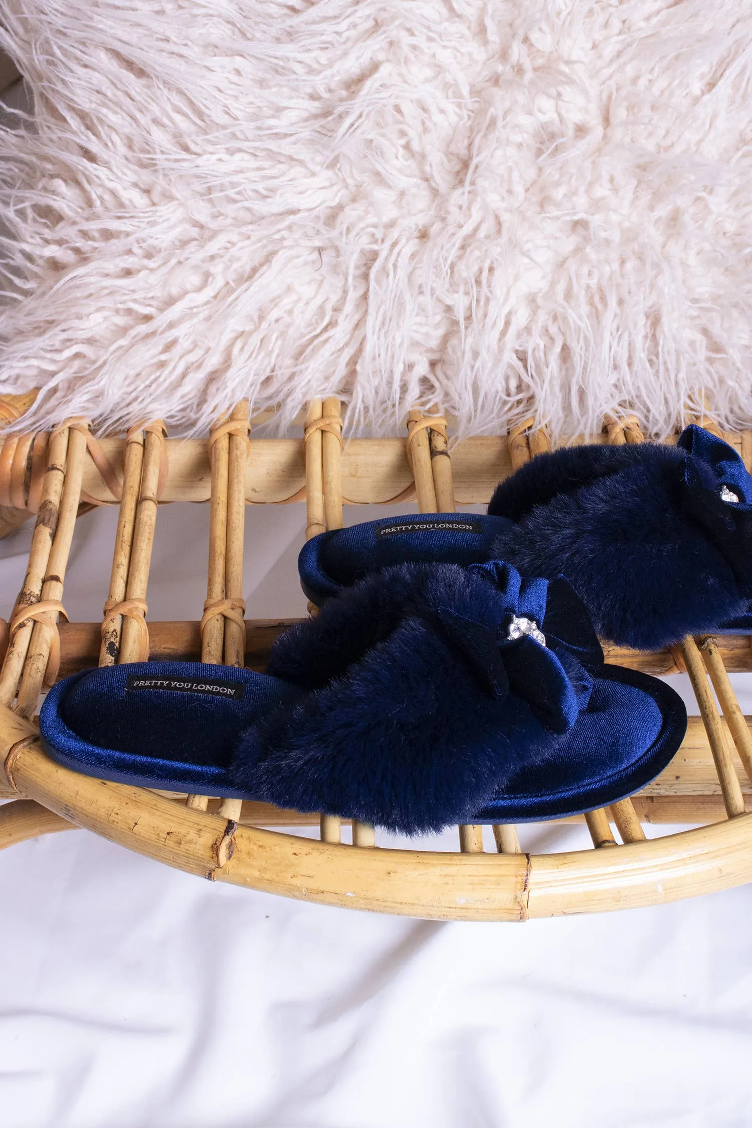 Princess Embellished Toe Post Slippers in Navy