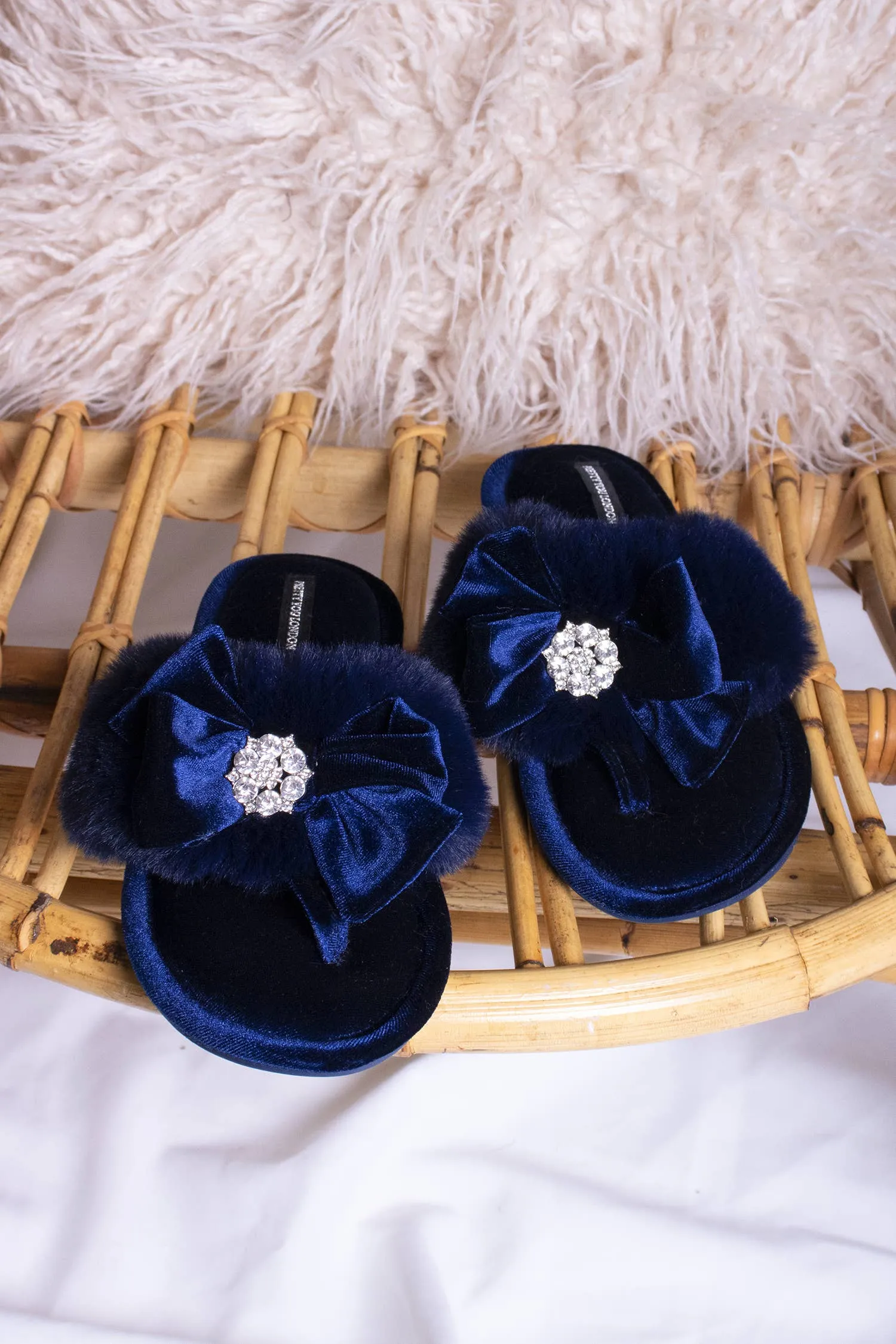 Princess Embellished Toe Post Slippers in Navy