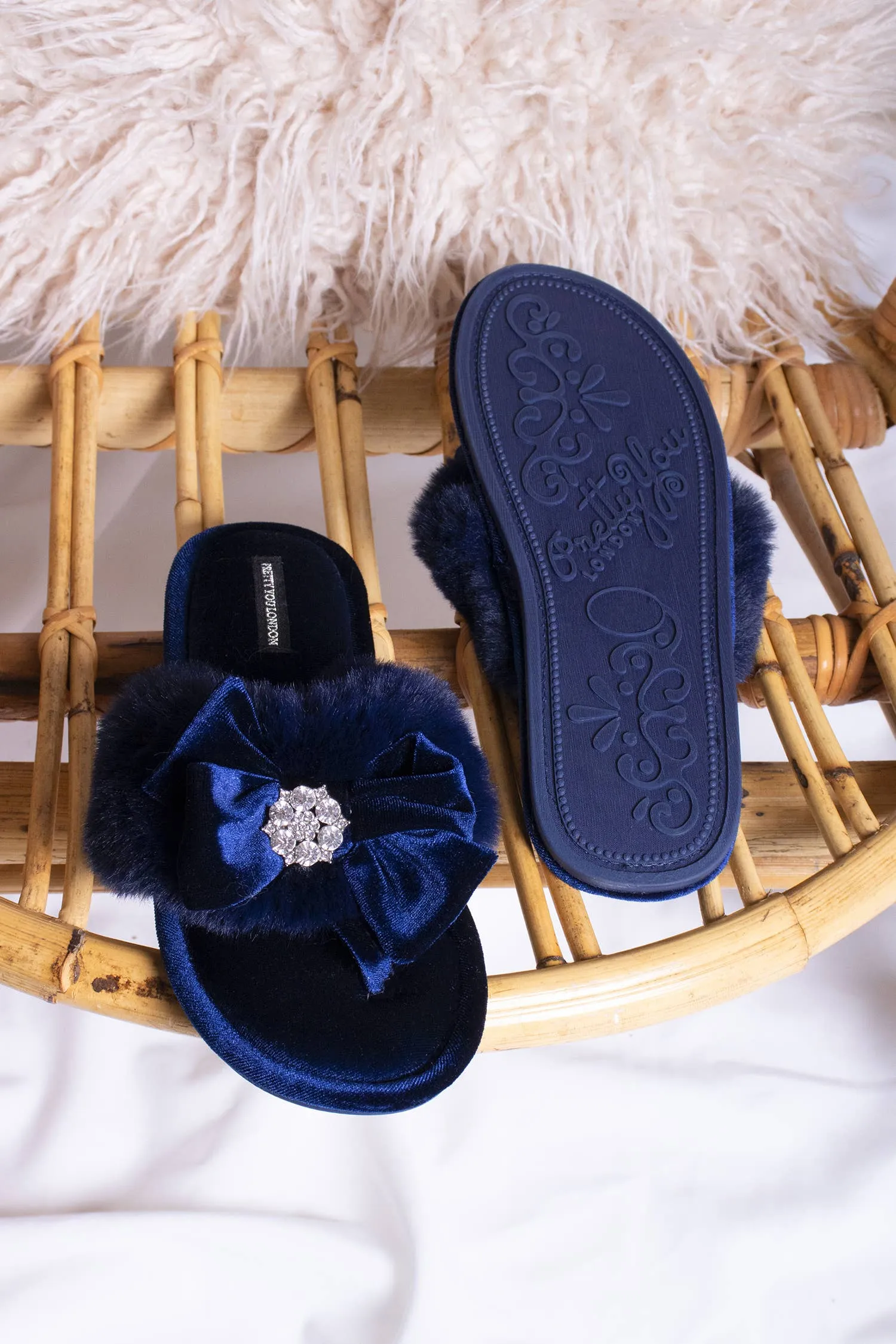 Princess Embellished Toe Post Slippers in Navy