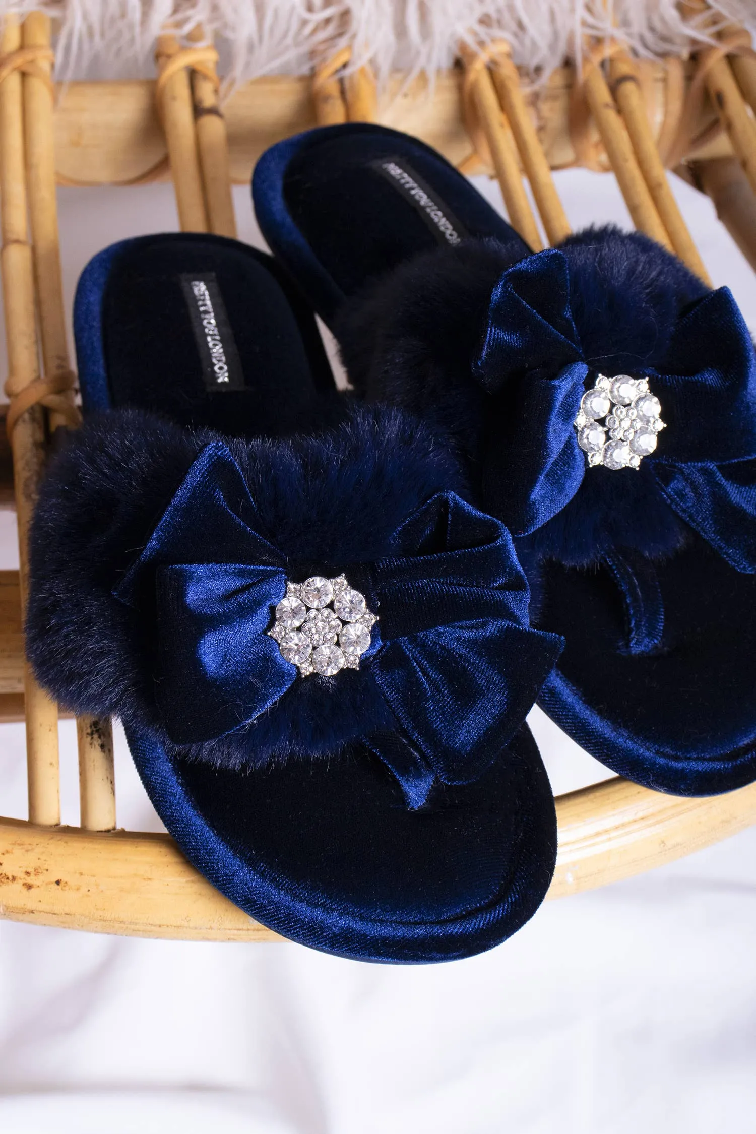Princess Embellished Toe Post Slippers in Navy
