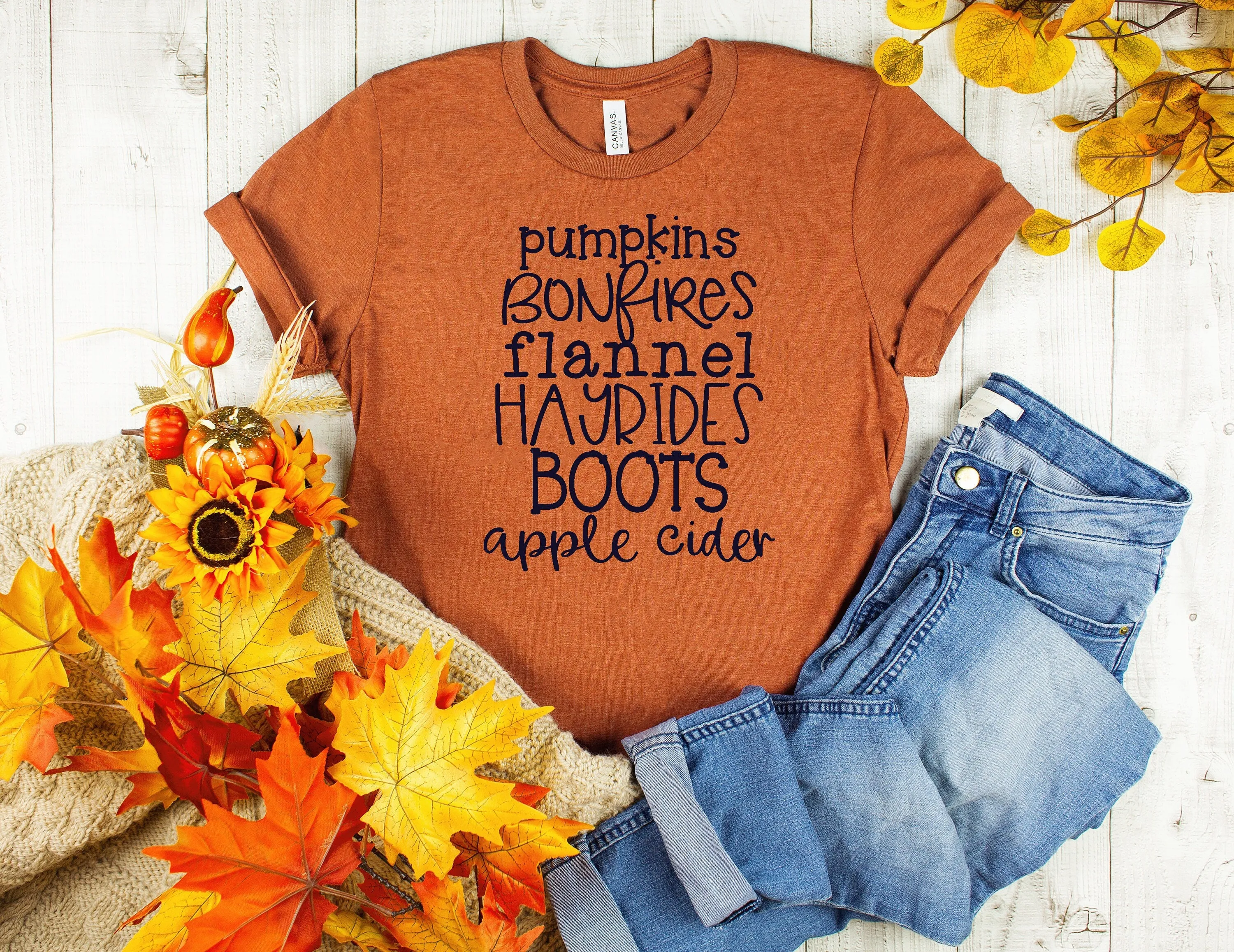 Pumpkins Bonfires Flannel Hayrides Apple Cider T-Shirt