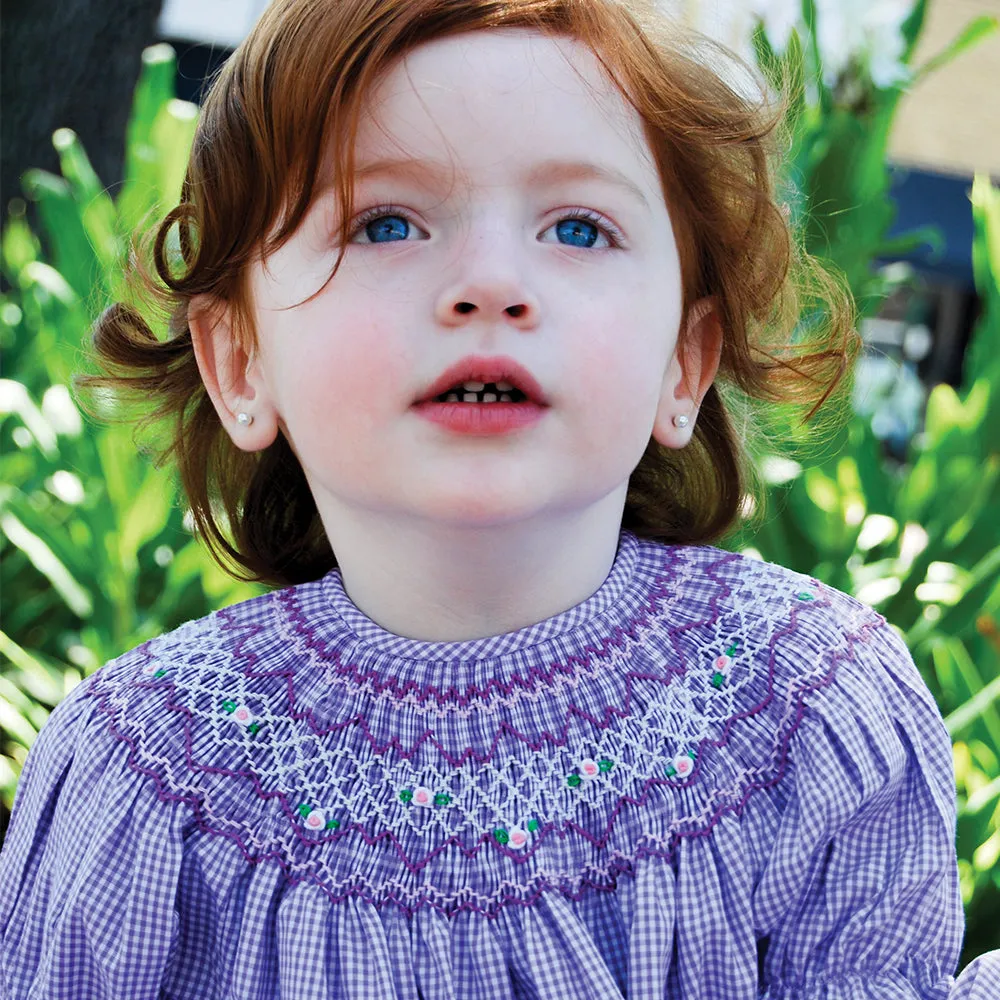 Purple Gingham English Smocked Bishop