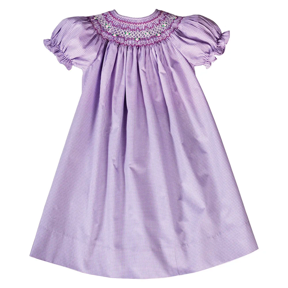 Purple Gingham English Smocked Bishop