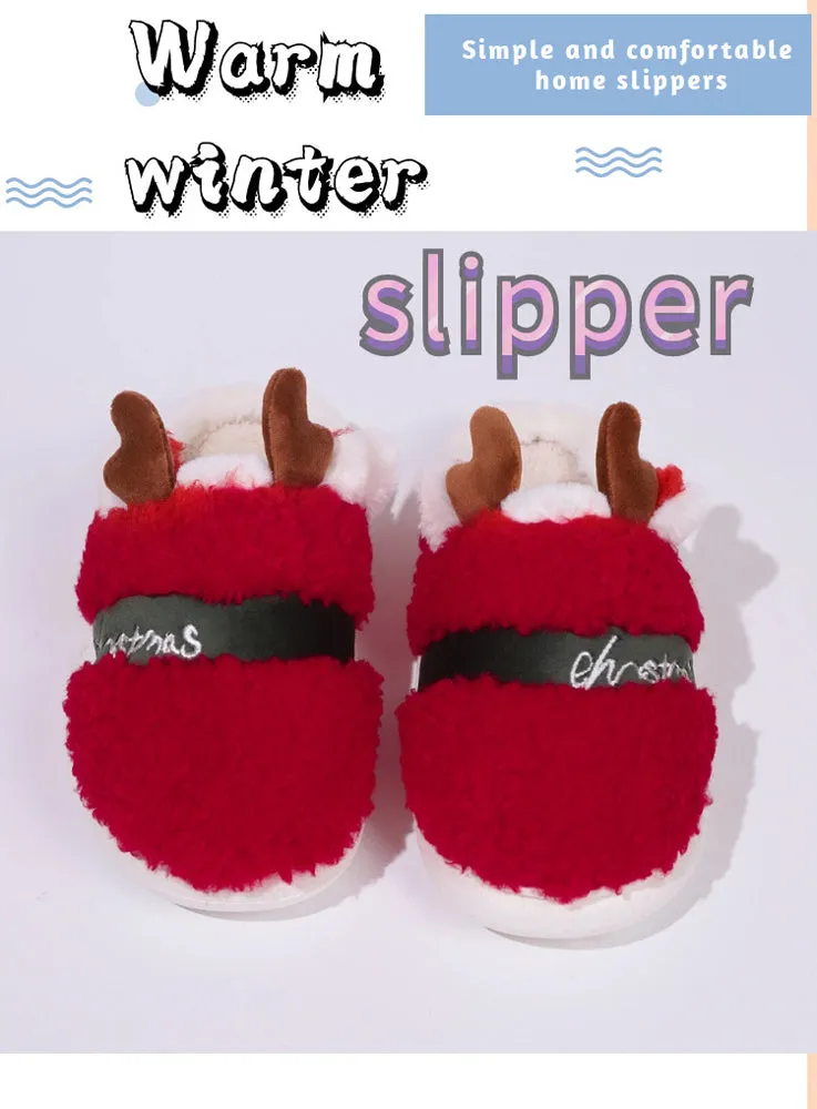 Quroko Slippers for Women Men Couple, Christmas Deer Slippers, Soft Non-Slip Slippers, Cute Fuzzy Cozy Warm Slippers, Winter Red Slippers