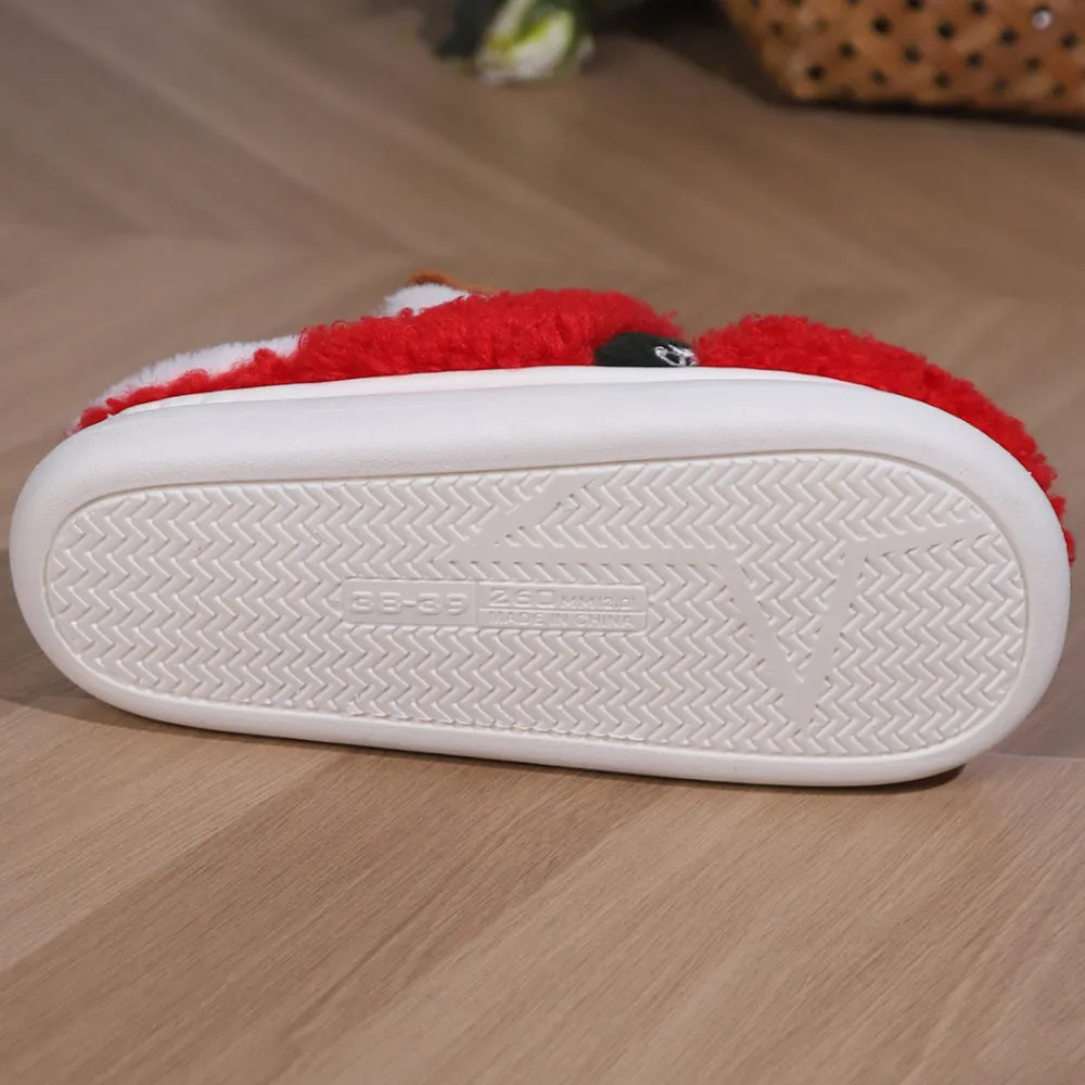Quroko Slippers for Women Men Couple, Christmas Deer Slippers, Soft Non-Slip Slippers, Cute Fuzzy Cozy Warm Slippers, Winter Red Slippers