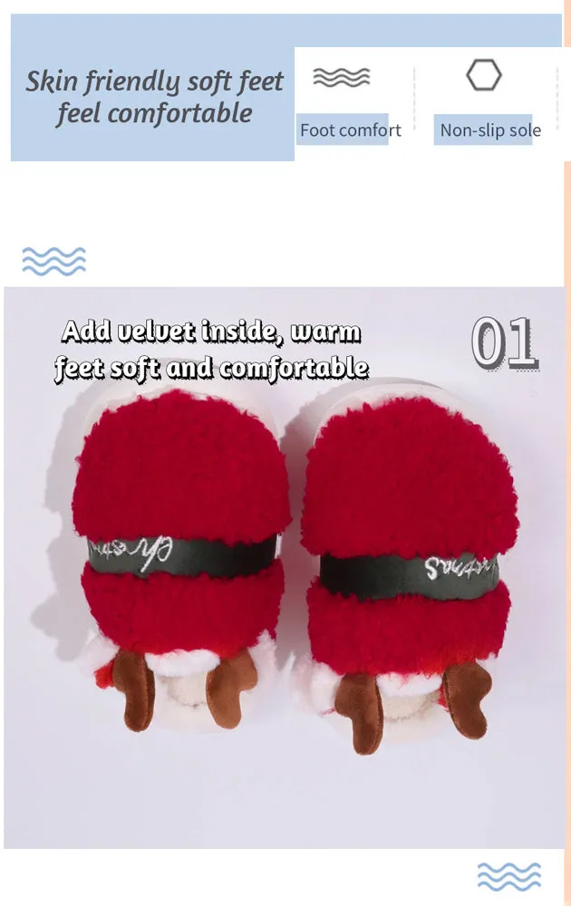 Quroko Slippers for Women Men Couple, Christmas Deer Slippers, Soft Non-Slip Slippers, Cute Fuzzy Cozy Warm Slippers, Winter Red Slippers