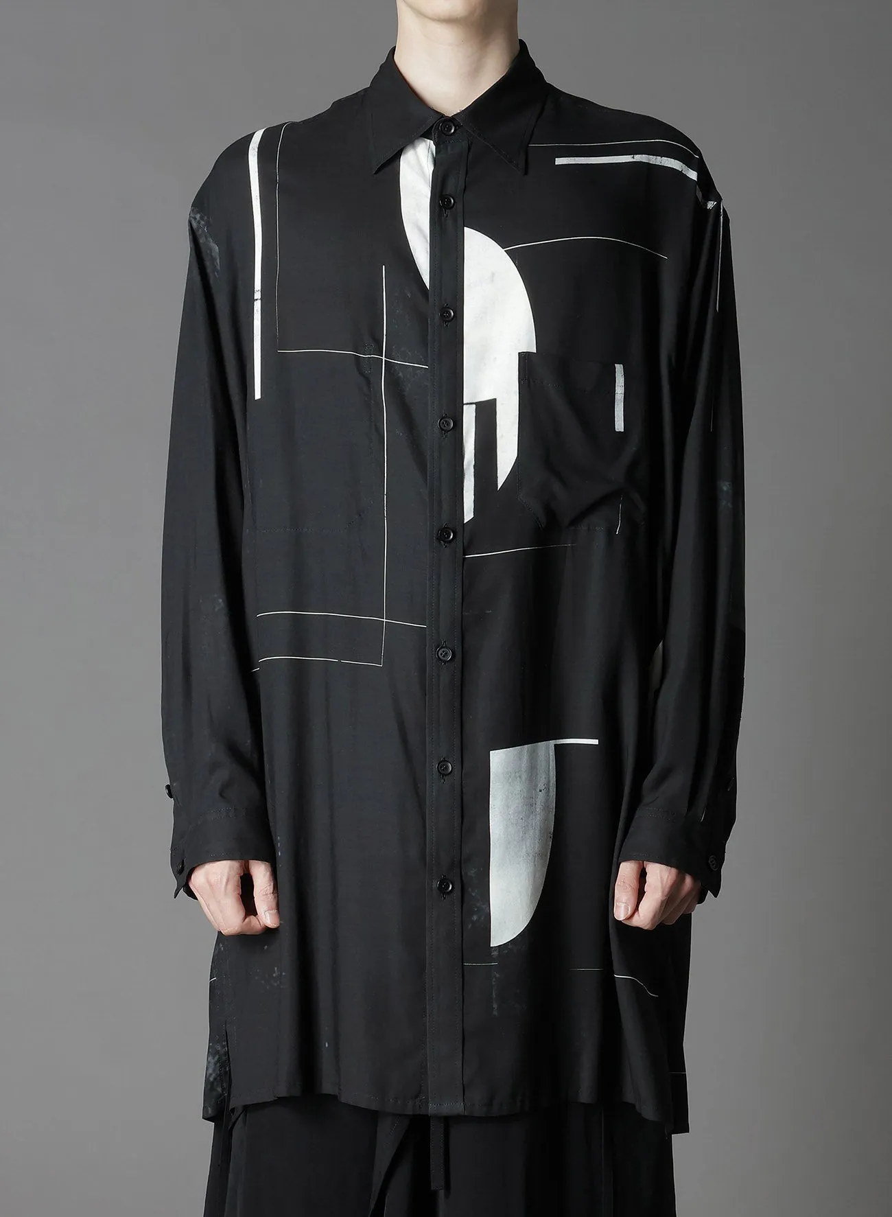 RAYON PRINT DOT PATTERN LONG SHIRT