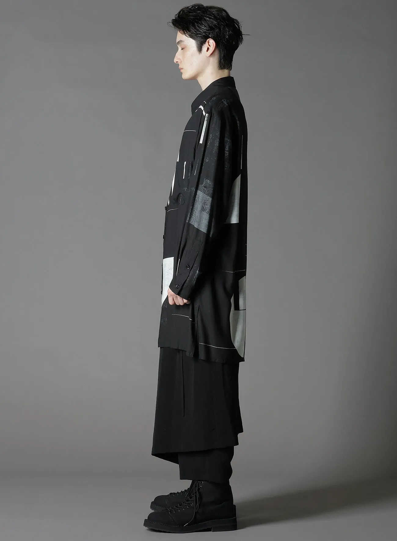 RAYON PRINT DOT PATTERN LONG SHIRT