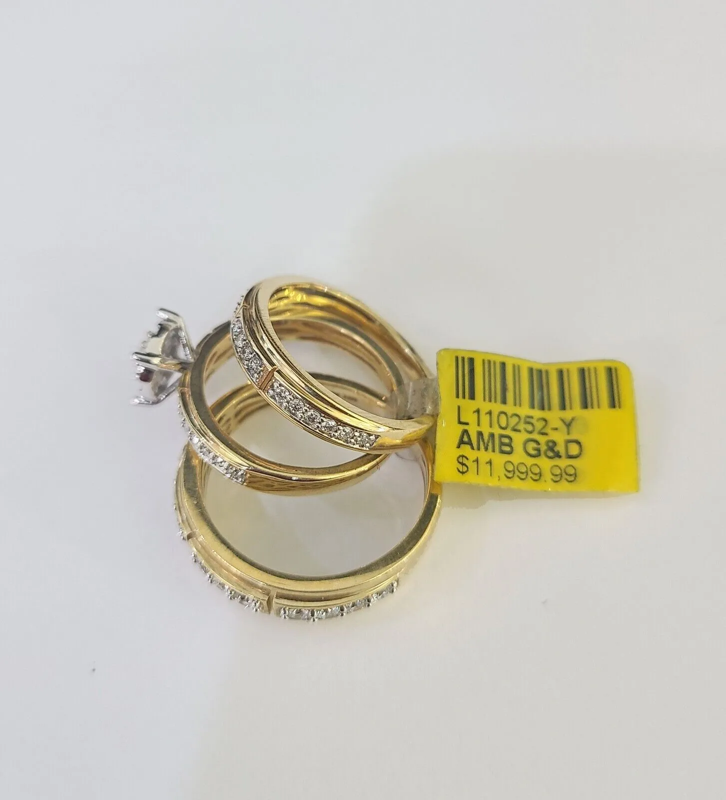 REAL 10k Diamond Ring Yellow Gold Ladies Men Trio SET Wedding Engagement Genuine