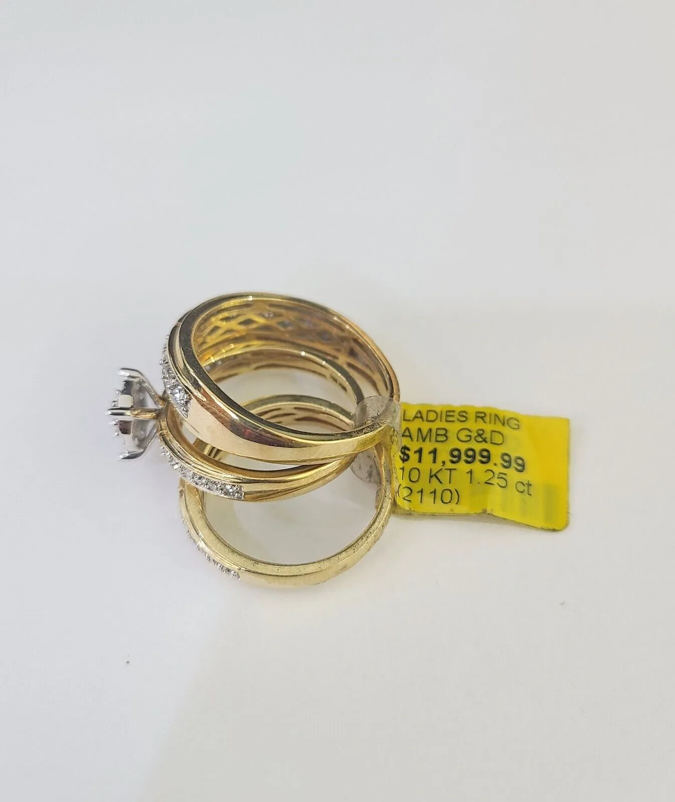 REAL 10k Diamond Ring Yellow Gold Ladies Men Trio SET Wedding Engagement Genuine