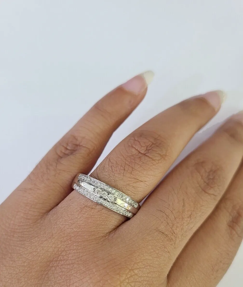 REAL 14k Diamond Ring White Gold Ladies Men Trio SET Wedding Engagement Genuine
