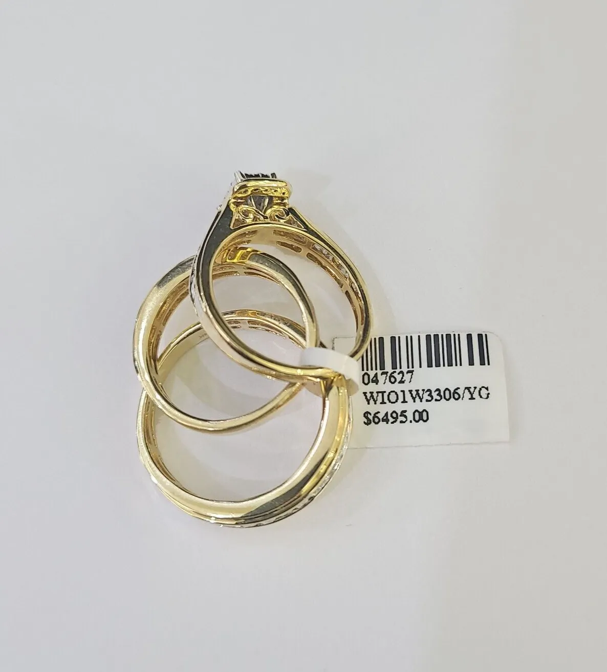 REAL 14k Diamond Ring Yellow Gold Ladies Men Trio SET Wedding Engagement Genuine