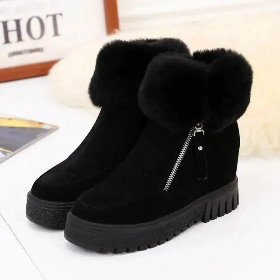 Real Rabbit Fur Plus Cashmere Shoes Increase In Thick Bottom Short Snow Boots Women's Plush Short Boots Winter Shoes Tide