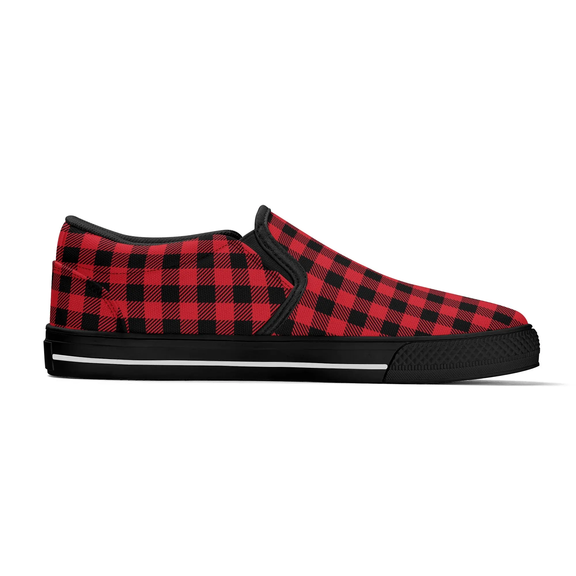 Red Buffalo Plaid Womens Canvas Slip On Shoes