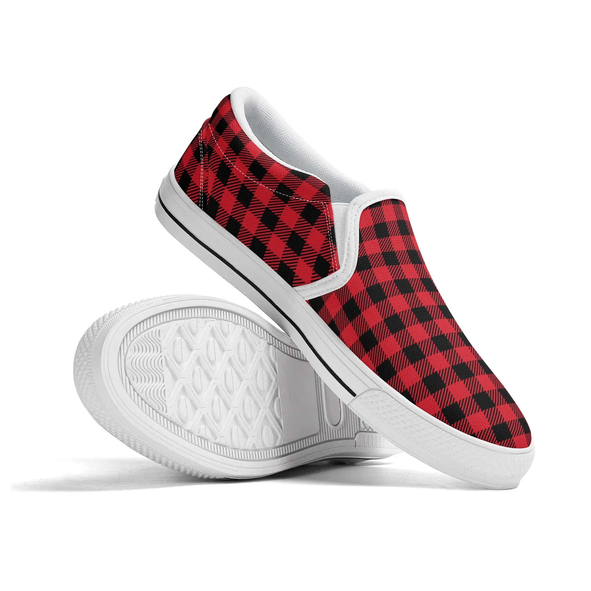 Red Buffalo Plaid Womens Canvas Slip On Shoes